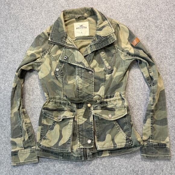 Women's Hollister Camouflage Military Cargo Tie Front Jacket Size Small - Picture 6 of 9